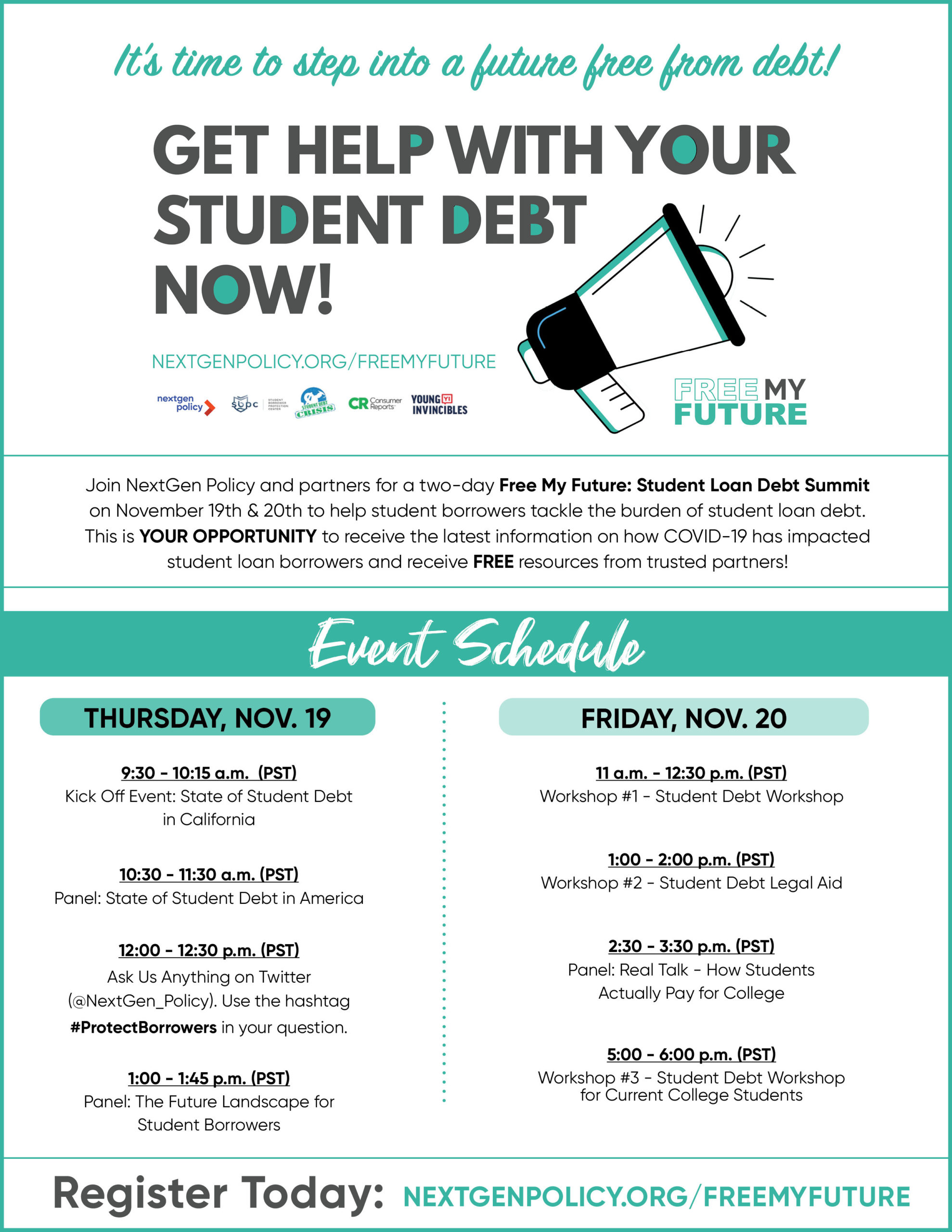 Free My Future:Student Loan Debt Summit Schedule of Events